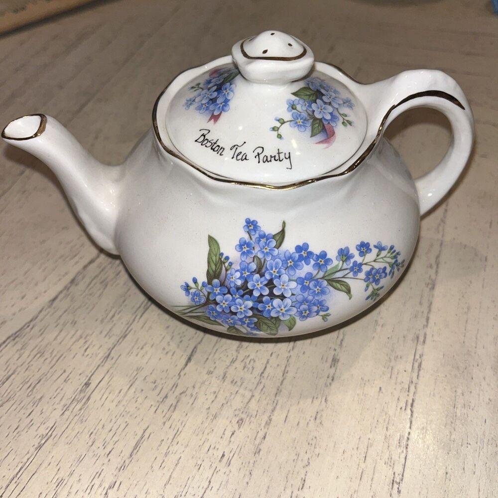 Crown Dorset Teapot Forget Me Not Flowers Boston Tea Party Staffordshire